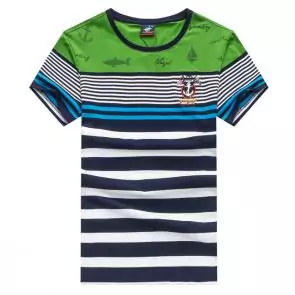 shark hommes t-shirt polo shirt summer circular collar stripe embroidered standard green